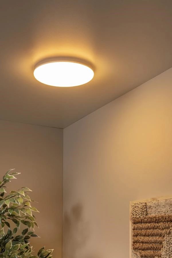 Lucide OLSON - Plafonnière Badkamer - Ø 29 cm - LED - CCT - 1x24W 3000K/6500K - IP44 - Opaal - sfeer 1